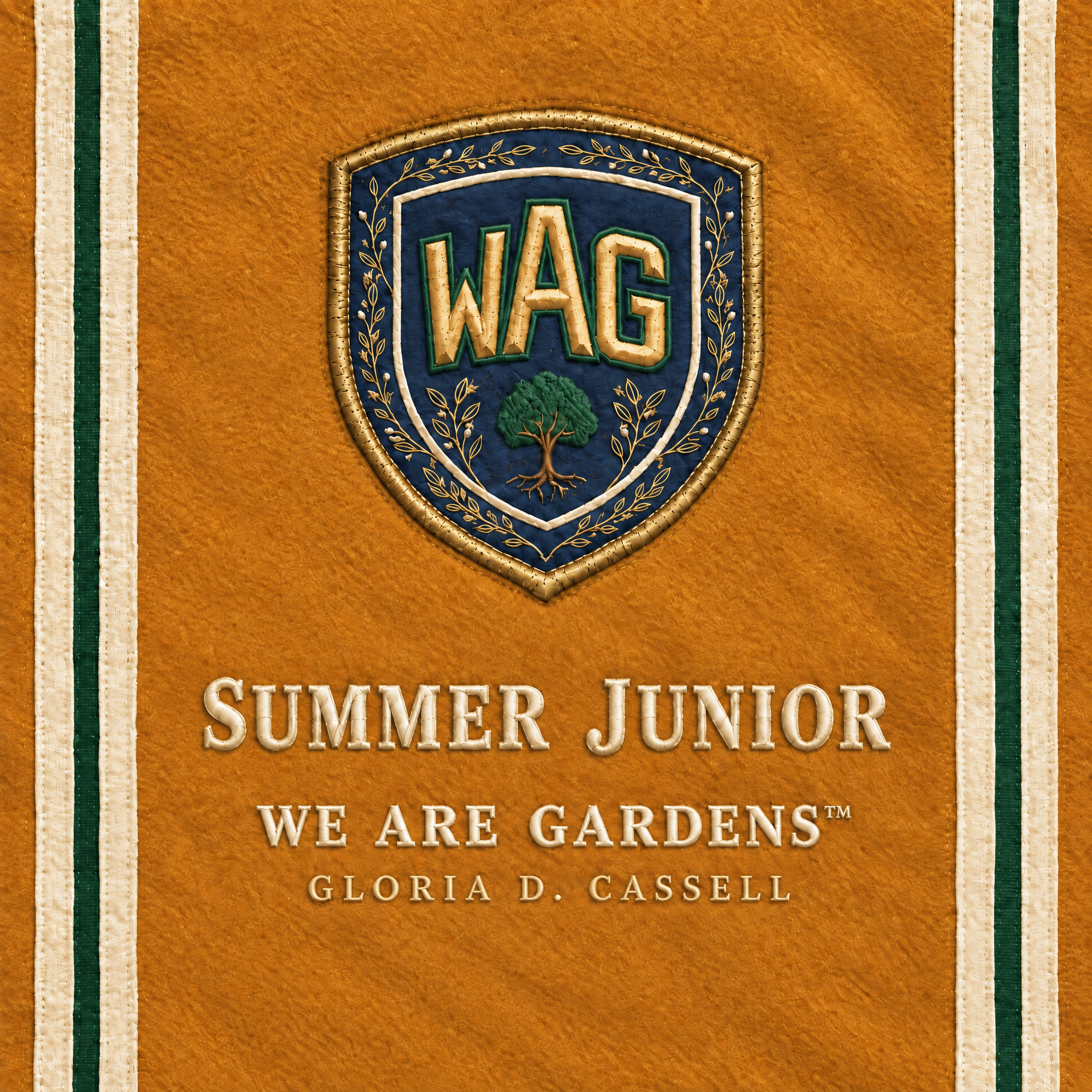 Original Summer Junior album cover in warm orange and ivory with the We Are Gardens crest and gold details.